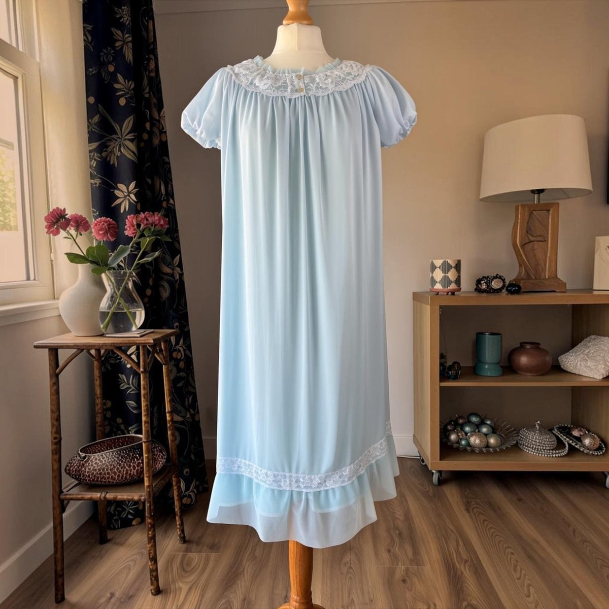 Baby Blue St Michael M&S 1960s Nylon Nightdress
