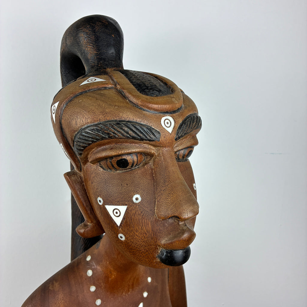 Large Hand Carved African Style Wooden Bust – Tribal Female Sculpture