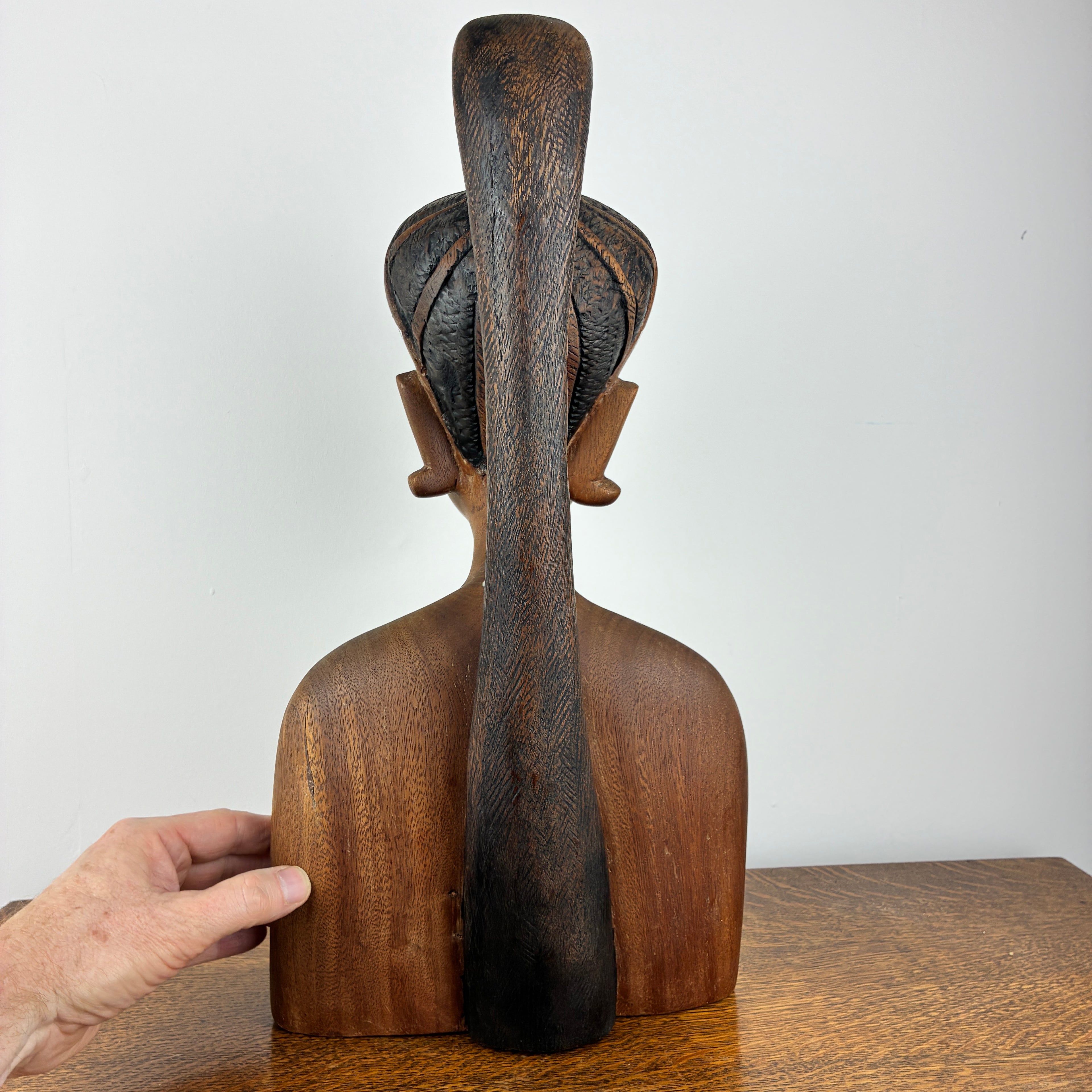 Large Hand Carved African Style Wooden Bust – Tribal Female Sculpture