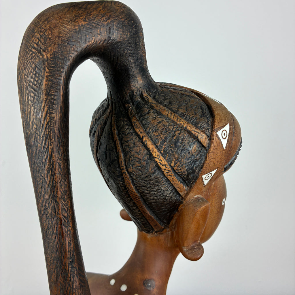 Large Hand Carved African Style Wooden Bust – Tribal Female Sculpture