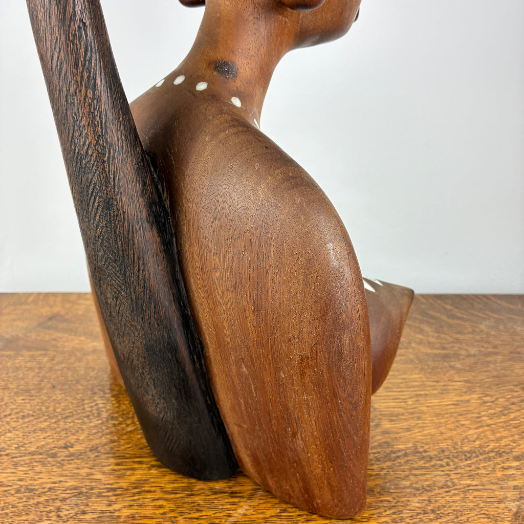 Large Hand Carved African Style Wooden Bust – Tribal Female Sculpture