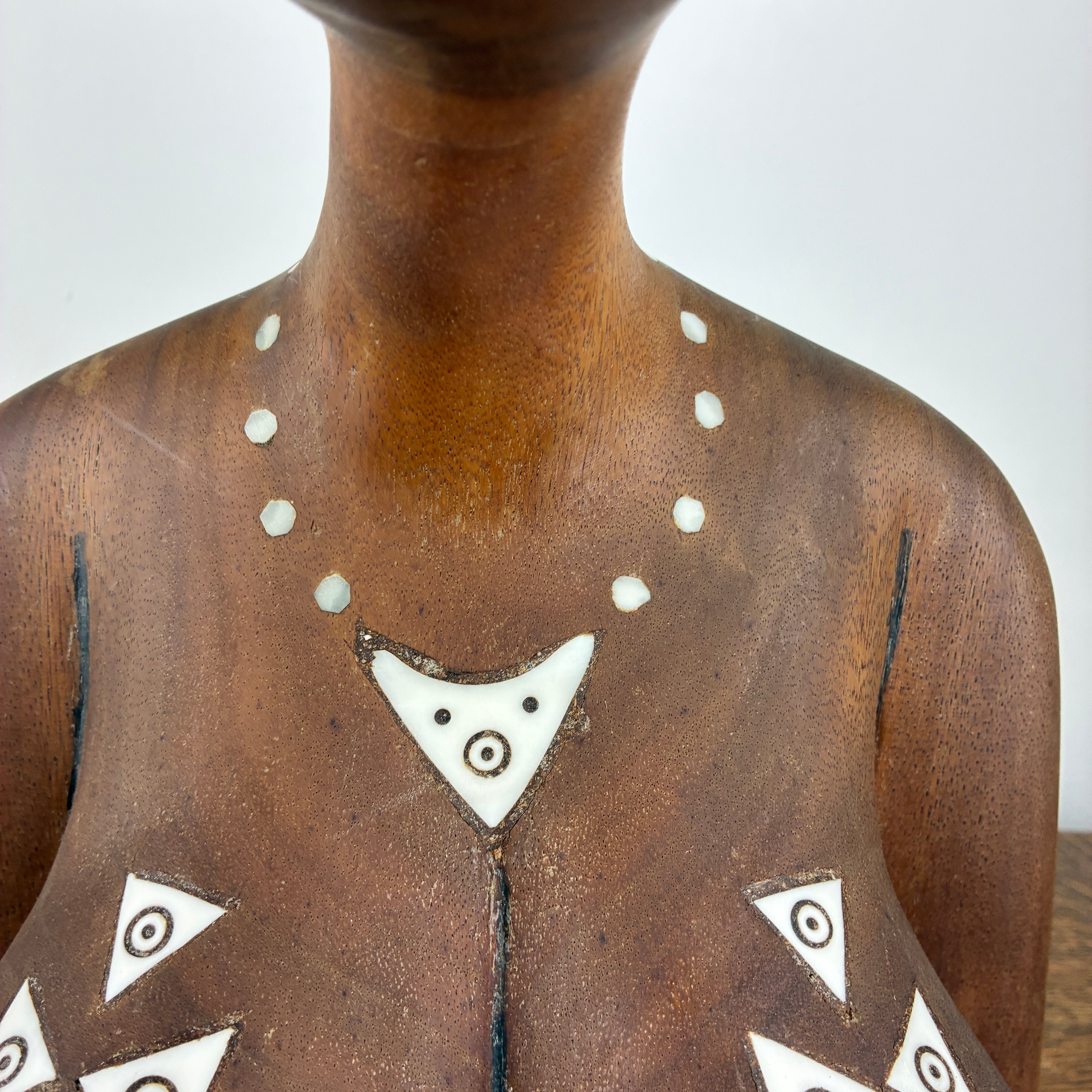 Large Hand Carved African Style Wooden Bust – Tribal Female Sculpture